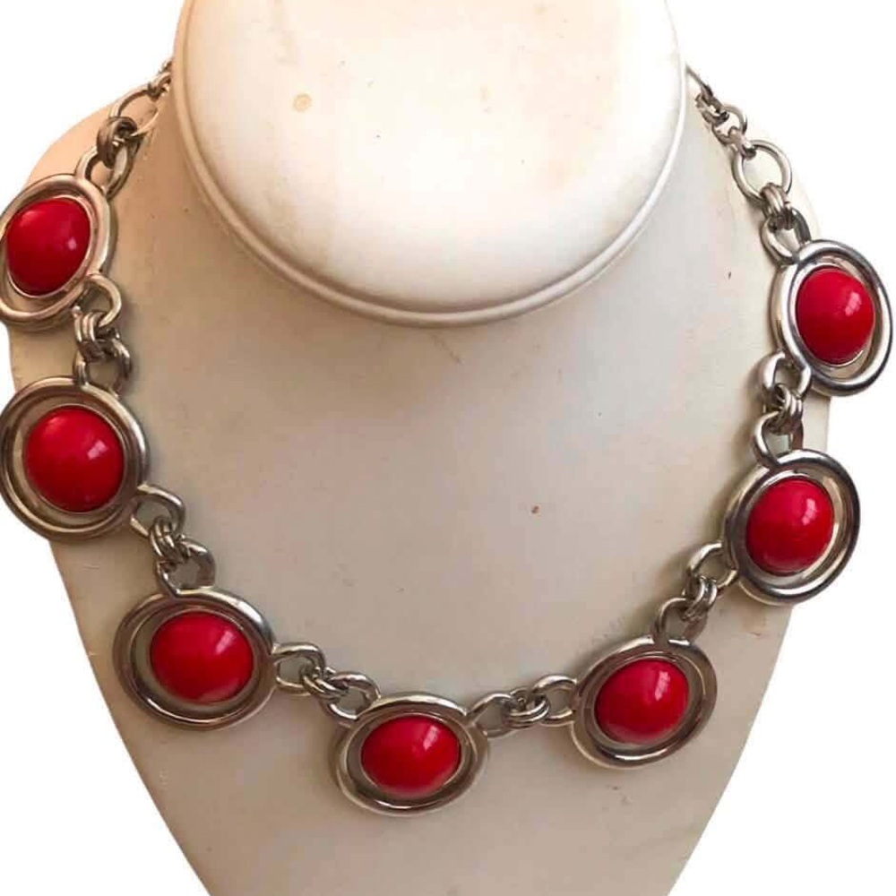 WHBM Red Circle Statement Necklace
